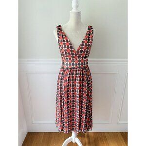 Kate Spade Silk Geometric Print Surplice Fit & Flare Dress 6